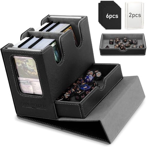 TiMOVO MTG Caja de Cartas, Pantalla del Comandante y Bandeja de Dados para más de 400 cartas sin funda, Estuche magnético para guardar cartas para TCG CCG Magic Cards, Negro + Gris