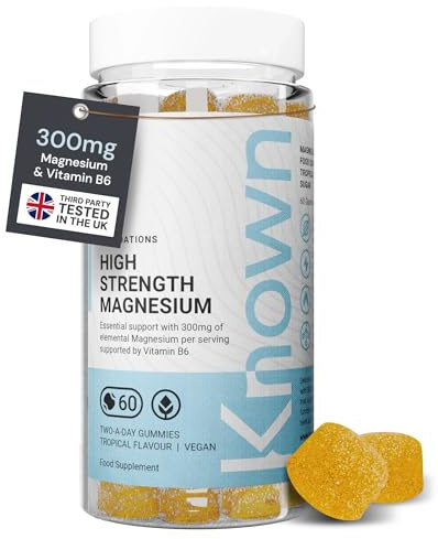 Known 300mg Magnesium Gummies – 2914mg Magnesiumcitrat – Biotillgänglig Glycinat-alternativ – Tropisk Smak – Veganskt Gummy-kosttillskott – Muskler & Energi – 1 Månads Förbrukning – Vuxna & Barn 7+