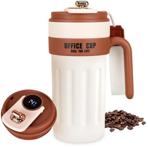 650ml Kaffeebecher mit Temperaturanzeige, Kaffeebecher Thermo, Digitalanzeige Thermosflaschen, 316 Edelstahl, Leicht Zu Tragen Geeignet für Outdoor, Büro, Reisen Camping