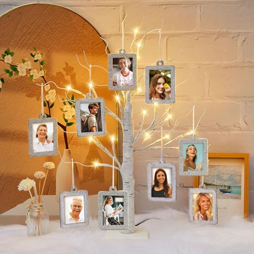Leinuosen Marco de fotos iluminado para árbol genealógico con 10 marcos de fotos colgantes de 2 x 3 pulgadas, árbol genealógico iluminado de abedul de 23.6 pulgadas, para Navidad, Día de la Madre