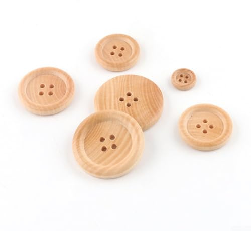 SMZhomeone Holzknöpfe, natürliche Farbe, verschiedene Größen, 4 Löcher, Kleidungszubehör (15 mm), 20 Stück
