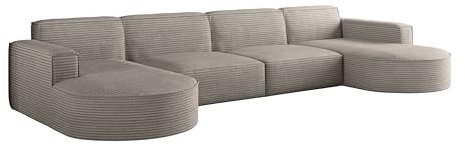 Kaiser Möbel - Ecksofa mit Wohnlandschaft, Eckcouch U Form, Bigsofa, Polstersofa, Bequemes Couch mit Ottomanen für Wohnzimmer, Relaxsofa, Stilvolles Cord Sofa, Lounge-Set U-Form, Modena XL, Hellbraun