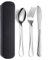JIEYUCHU Cubiertos Camping, 3PCS Cubiertos Camping de Acero Inoxidable, con Cuchara, Tenedor y Cuchillo, Resistente a la Oxidación para Llevar al Trabajo, Viaje, Acampadas (Negro)