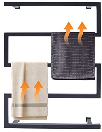 Scaldasalviette Elettrico, scaldasalviette in Acciaio Inox Nero da 90 W, stendibiancheria da Parete, portasciugamani riscaldato a Parete per Bagno (31,5 x 23,6 x 4,7 Pollici)