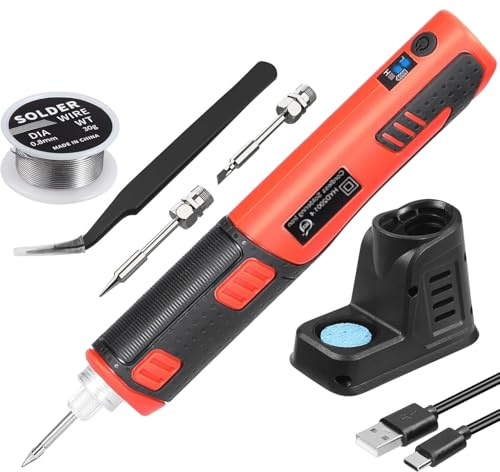 Huzoomtoyz Tragbarer 2000mAh Kabelloser Lötkolben mit Lötsockel, Hohe Kapazität und Schnelles Aufheizen, max 450°C-25 Sek Aufheizzeit,Pinzette für Anfänger und Profiss