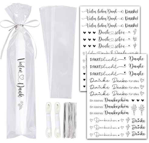 BOOMTOP Kerzen Tattoos Folie Dankeschön 2 Blatt Rub On Sticker Danke Kerzenaufkleber mit 50pcs Kerzentüten Klein Candle Bags Kerzensticker Schwarz für Stabkerzen Tasse Thanksgiving Gastgeschenke