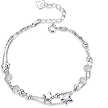 KWKPR Bracciale In Argento Con Stelle E Perline Per Donne, Bracciale Donna In Acciaio, Regali Per Donne Ragazze, Compleanno Laurea Regalo Per Figlia Amica Moglie Sorelle Mamma Collega (A)