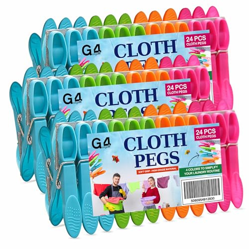 G4GADGET Clothes Pegs 72 Pack, Strong Grip Plastic Pegs for Washing Line, Durable & Rust-Resistant Laundry Pegs with Stainless Steel Spring, Non-Slip & Windproof Washing Pegs for Home & Garden