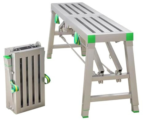 Escalera de plataforma de trabajo plegable de acero ajustable con pies antideslizantes, banco de trabajo portátil resistente para limpieza de coche, andamio multiusos, taburete de torre