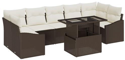 vidaXL Trädgårdsoffset 8 pcs Brun och gräddvit 100 x 55 x 73 cm, Trädgård och Terrass, Modern Uteplats, Väderbestämda Möbler, Poly Rattansoffa, Avtagbara Kuddar Set