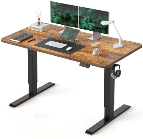 CubiCubi Electric Standing Desk Height Adjustable, 47.2 x 23.6 Inches Home Office Computer Desk, Sit to Stand Up with Memory Presets, Rustic Brown