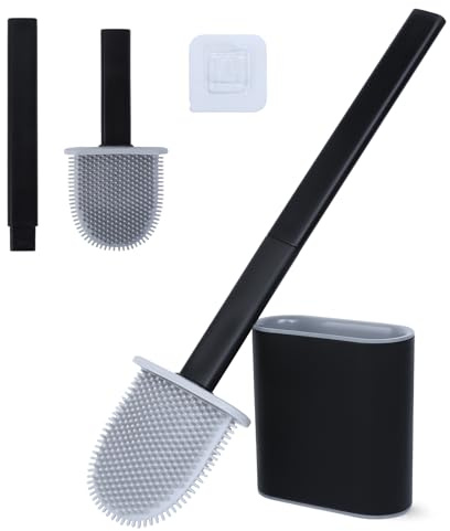 Romon Scopino bagno wc Silicone, Spazzolone WC Bagno con Testa Flessibile a Puntini di Gomma Base Ventilata, Montaggio a Parete Senza Fori, Per Bagno Campeggio​