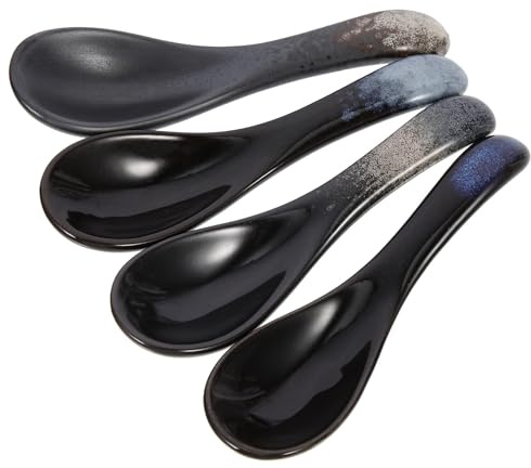 Veemoon Juego de 4 Cucharas Soperas de Cerámica Tamaño Pequeño Color Mezclado Estilo Mármol para Sopa Gachas y Arroz Ligeras y Fáciles de Limpiar Ideales para Restaurante y Uso