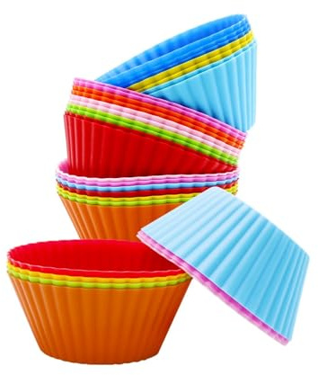Molde para muffins de silicona, 12 Molde de para magdalenas, moldes para hornear de silicona reutilizables 7 cm, para hacer pasteles, pan, nata, pudín