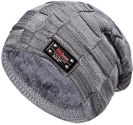 Generisch Baseball Cap Flach Wintermützen für Jungs, Coole gefütterte Strickmütze für Herren, warm, Skully Stocking Binie Hat Caps Weichspüler Waschmaschine (Grey, M)