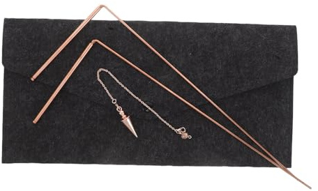 POPETPOP Kit de 3 Baguettes de Sourcier en Laiton avec Cristaux Tiges de Prospection pour Détection D’Eau et Chasse aux Fantômes Pendule de Radiesthésie avec Étui en Feutre Outil