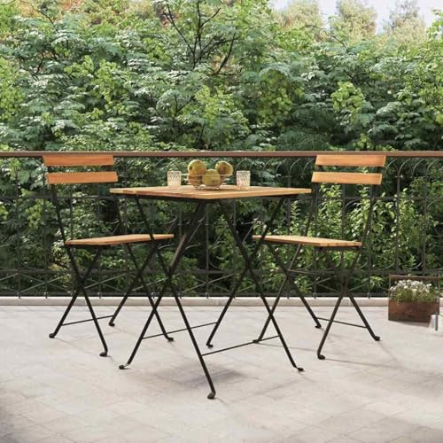 LoogCape 3-TLG. Bistro-Set Klappbar aus Massivholz Teak und robustem Stahl, ideal für Garten, Balkon und Terrasse, platzsparendes Outdoor-Möbelset