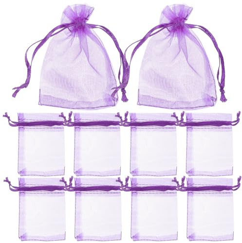 Ipetboom 100 Stück Organza Aufbewahrungsbeutel Dunkelviolett 9x7cm Kleine Tragbare Zugbeutel mit Bändern für Hochzeit Geburtstag Partytüten Geschenkverpackung