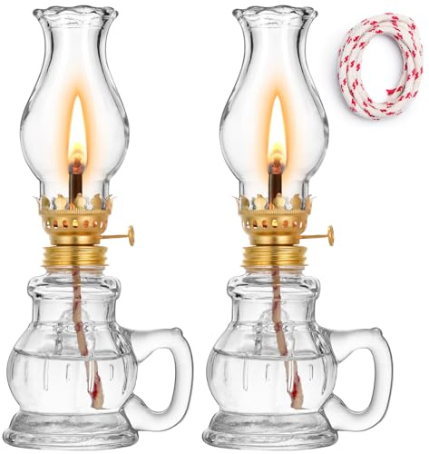2PCS Chamber Oil Lamp Glass Kerosene Oil Lamps,Vintage Oil Lamps for Indoor | Home Lighting Hurricane Lamp Clear Kerosene Lamp Lantern, Oil Lantern for Outdoor Table Décor, Patio, Backyard, Pool
