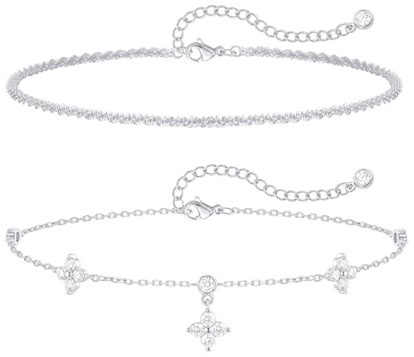 ZOERAY Kvinnors ankelarmband silver 925 guld vattentät 18K guld silver ankelkedja med pärla fjärilar hjärta zirkon multirad justerbar fotkedja, bohemiska, sommarsmycken, strand, gåvor