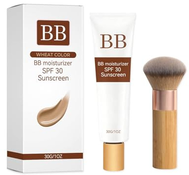 BB Tinted Moisturiser SPF 30 - BB Cream Tinted Moisturiser BB Tinted Care Primer with Brush Instantly Moisturises Full Coverage (Wheat Colour)