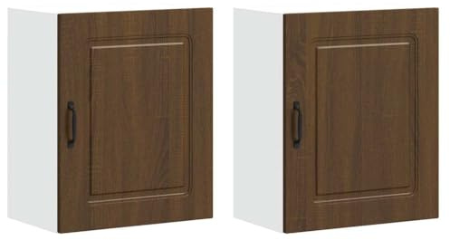Owoxanthellate Kalmar - Set di 2 armadi da cucina sospesi in legno, per cucina, soggiorno e corridoio, colore marrone, effetto rovere, ciascuno da 50 x 31 x 60 cm