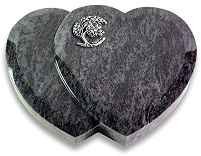 Grabplatte, Grabstein, Grabherz, Urnengrabstein Modell Amoureux 40 x 30 x 7 cm Orion-Granit, poliert inkl. Gravur (Aluminium-Ornament Baum 1)