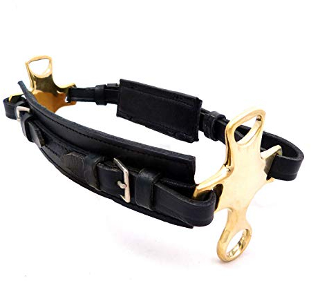 Hackamore mit kurzem Hebel - Nasenriemen Reithalfter aus Leder mit Messingbeschlag - unisize