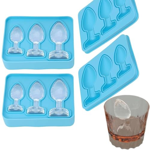 2Pcs Eiswürfelform für Erwachsene, Eiswürfelform, Silikon, groß, dick, lustige Formen, Eisformen, lustige Silikon Analplug Würfelform for Bar, Cocktails, Whiskey, CoolDrinks, Tee, Kaffee (Blue)