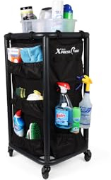 Multipurpose Rolling Janitorial Cart – Ideal for Garage Organization, Car Detailing, Laundry Room/Home Cleaning – Compact Utility Cart on Wheels w/Steel Frame, Organizer & Black Bag – Matte Black