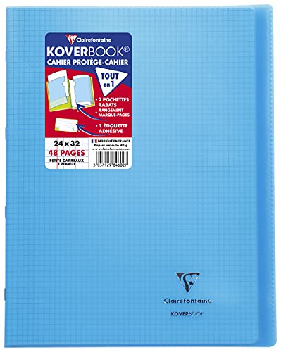 Clairefontaine 984602C Heft Koverbook A4+ 24 Blatt kariert mit Rand Blau