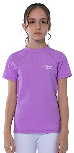 TIZAX Camiseta Natación con Protección Solar para Niñas Traje de Baño de Manga Corta Rashguard para Surf/Nadando/Buceo/Playa Violeta Claro 5 años