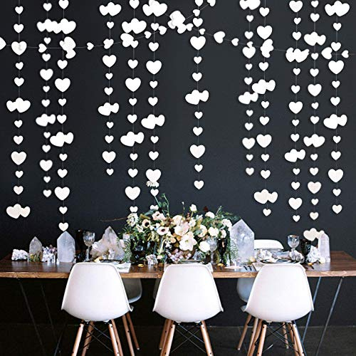 Pink Blume 52Ft Weiß Herz Partyset Doppelseitig Metallisches Papier Banner Streamer für Verlobung Jahrestag Hochzeit Valentinstag Brautparty Dekoration