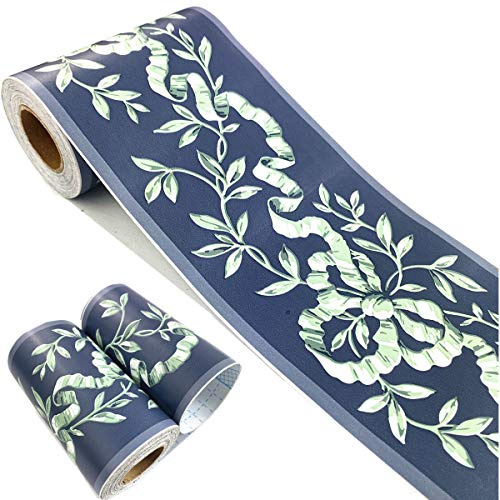 Mesoar Self Adhesive Navy Floral Rattan Wallpaper Border Peel Stick Decorative Ceiling Sticker Molding Border 10cm by 32.8ft