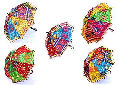 Boho Sanskriti PACK OF 5 INDIAN DECORATIVE UMBRELLAS SET HOME DÉCOR UMBRELLA WALL WEDDING MEHNDI PARTY SANGEET DECORATION