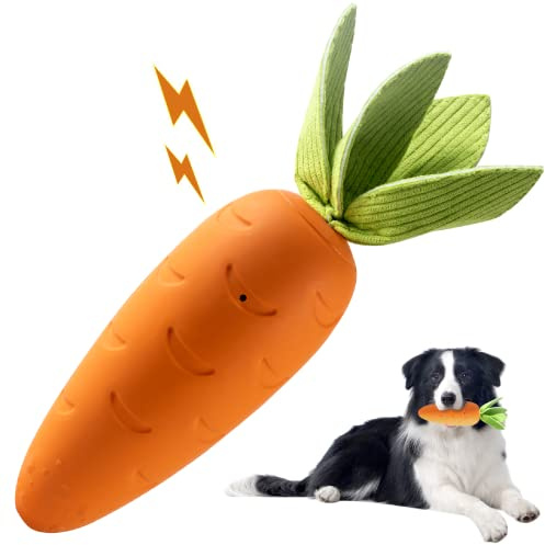 HEYKEY Quietschendes Kauspielzeug für Hunde unzerstörbares Kauspielzeug für aggressive Kauer langlebig ungiftig Naturkautschuk Karotte Hundespielzeug milchgefüllt für mittelgroße und große Hunde