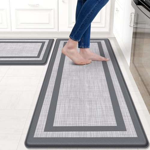 Mattitude Küchenmatte, gepolstert, gegen Ermüdung, rutschfest, wasserdicht, ergonomisch, bequem, Stehmatte für Küche, Boden, Büro, Spüle, Wäsche, Grau und Grau, 2 Stück