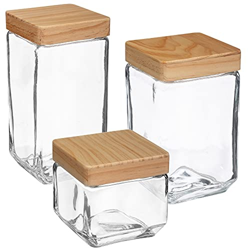 Wellhome Set 3 barattoli di Vetro Quadrati 0,85 l/1,7 l/2 l, 0.85 L / 1.7 L
