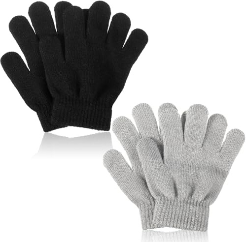Black 2 Pairs Knit Winter Gloves Gery Kids Stretch Soft Magic Warm Gloves Children Stretchy Mittens