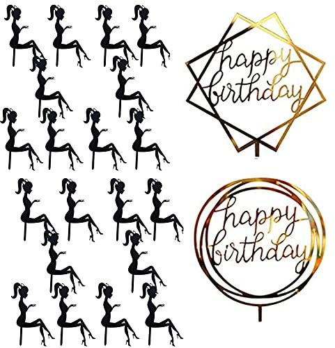XHBTS 22 Stück Topper Torten High Heel Cupcake Topper Dame Silhouette Acryl Kuchendekoration Kuchen Aufsatz Topper Tortenstecker Deko für Hochzeit Engagement Hochzeitsfeier Geburtstagsfeier (Schwarz)