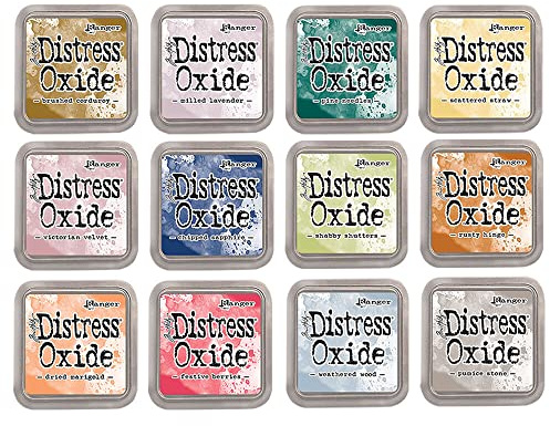 Kit mit 12 Pigment Fusion Tinte und Füller Tampon | Matt Effect Finish | Ranger Distress Oxide - Entworfen von Tim Holtz | Kit Nummer 5 | Größe ca. 7,6 x 7,6 cm (3 x 3)