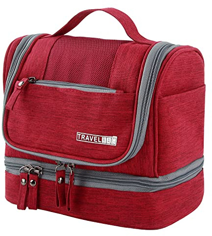 Large Travel Toiletry Bag,M MUNCASO Women Mens Wash Bag, Cosmetic Wash Bag with Dry and Wet Separation 2 Layers Design Waterproof Bathroom Bag (Red)
