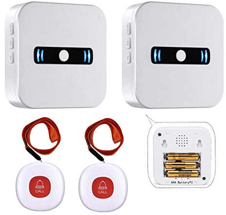 Daytech Notrufknopf für senioren Hausnotruf ​Notrufklingel für Senioren Mobiler Alarm Pager Notfall Armband Senioren Hausnotruf mit Notrufarmband für die Häusliche Pflege (2xEmpänger+2xSender)