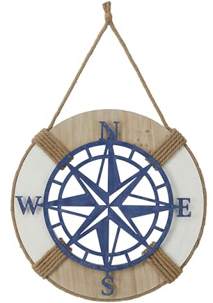 Deco 79 Metal Compass Home Wall Decor Wall Sculpture with Rope Hanger, Wall Art 24 x 2 x 24, Blue