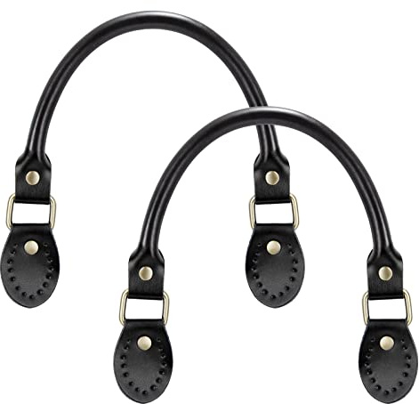 Lederhandtasche Griffe Taschengriff Leder Ersatz Taschenbügel Taschenhenkel Taschenzubehör Lederhänkel 42cm/16,5 Zoll für Taschenriemen Ersatz 2 Stück (Schwarz)