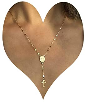 Wendalern Croix Y Pendentif Collier Or Vierge Marie Collier Sainte Croix Crucifix Collier Catholicb Madone Collier Ras Du Cou Bijoux De Corps pour Femmes Filles