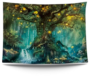 Ulticool – Märchen Elf Baum Zauberwald Natur - Wandteppich Poster - 200x150 cm - Gartenposter - Wandteppich groß – Dekoration Zubehörteil für Garten und Wohnzimmer - Halloween Deko Gothic Outdoor