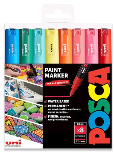 Posca PC-1M Kunstmal-Marker, 8 Stück, in Kunststoffhüllen, Sommertöne, mehrfarbig