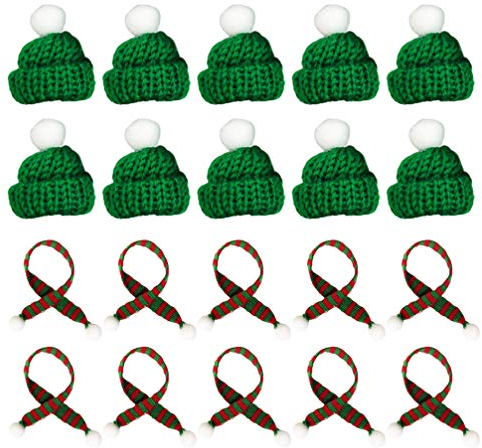 Happyyami 20st Kleiner Hut Nikolausmütze Stricken Strickmütze Weihnachtsdeko Santa Besteckhalter Pflanzen Hut Schal Mini-bonbonhut Für Miniaturschals Puppenschals Wein Wollmütze