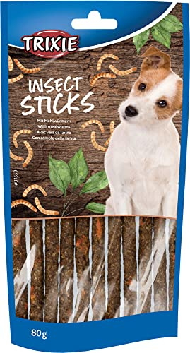TRIXIE Hundeleckerli Insekten Snack Sticks mit Mehlwürmern – 80 g | Leckere Belohnung für jeden Tag – glutenfrei und ohne Zucker, ideal für zwischendurch, mit hohem Fleischanteil